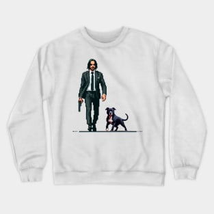 Pixel John Wick and His Pitbull Dog Retro Crewneck Sweatshirt